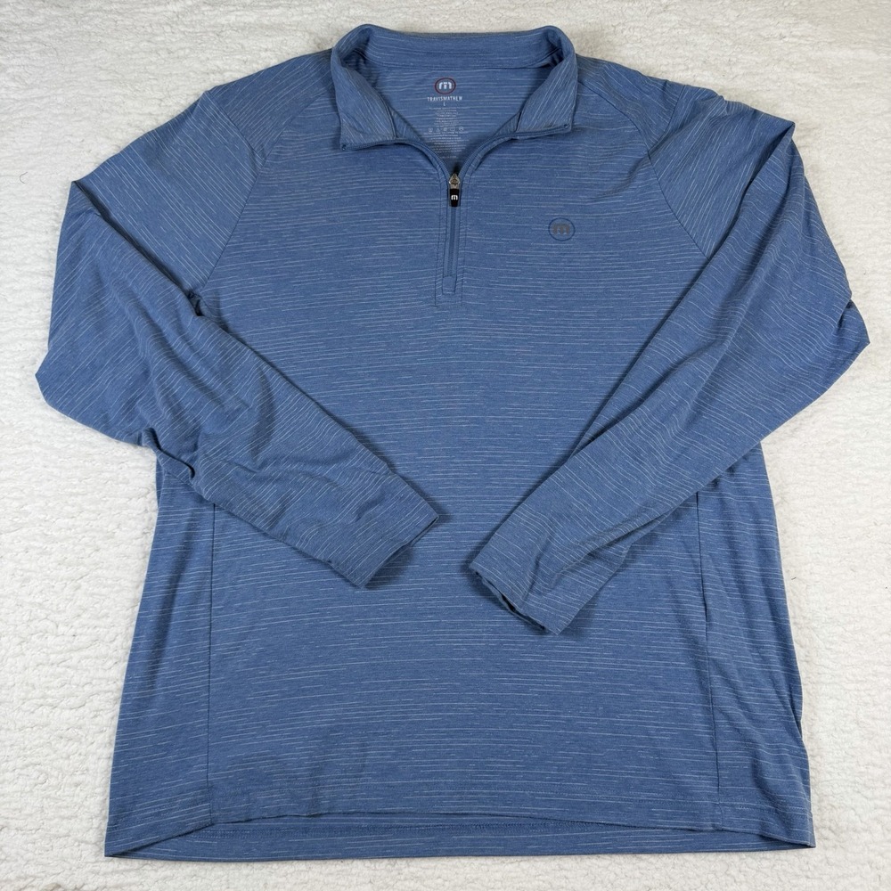 TravisMathew Mens L Quarter Zip Pullover Blue Heather Golf Performance Stretch